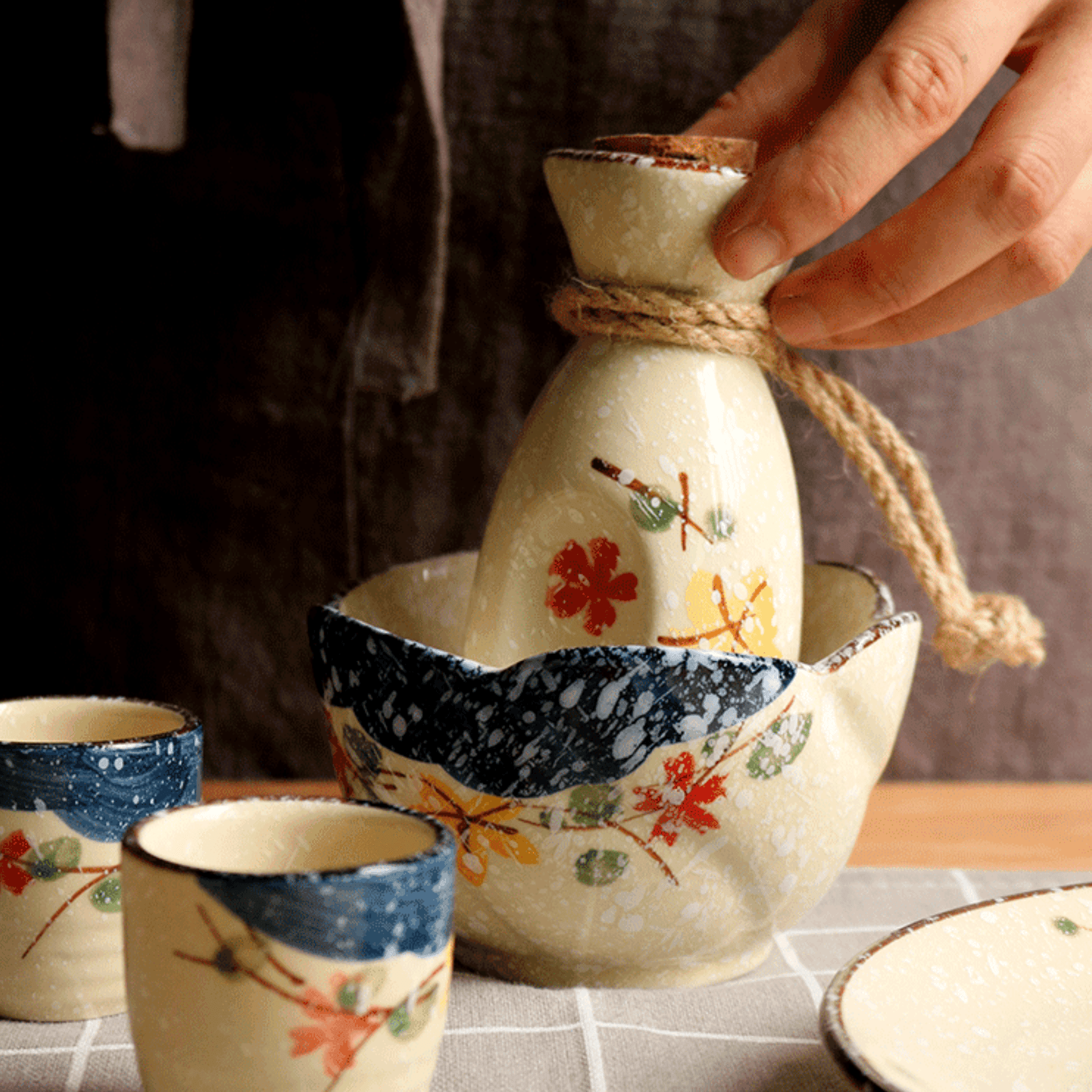 Japanese Sakura Sake Ceramic Flagon Sets - MASU