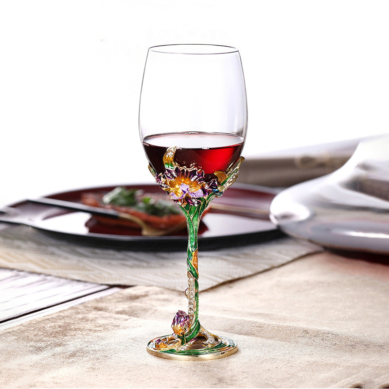 Metallic Flower Crystal Wine Glasses With Decanter Gift Sets - MASU