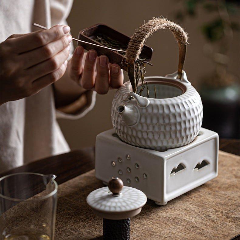 Handcrafted Ceramic White Dimpled Boiler With Candle Stove - MASU