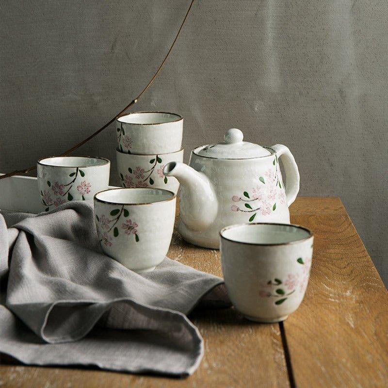 Japanese Handcrafted Ceramic Glazed Sakura Tea Gift Set - MASU