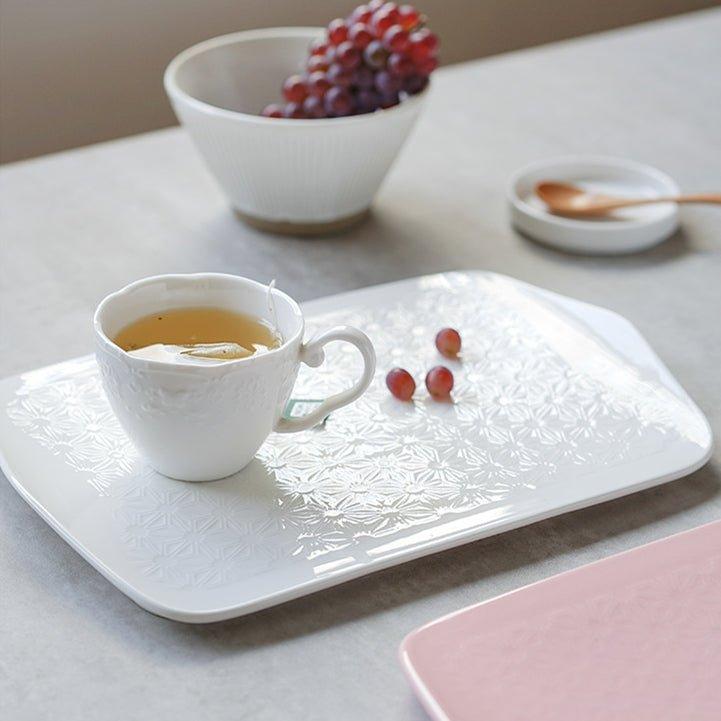 Japanese Rectangular Ceramic Floral Pattern Platters - MASU