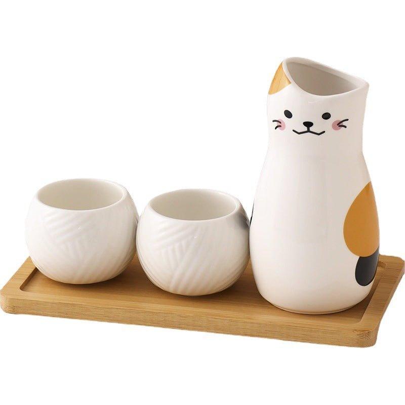 Japanese Ceramic Kitten Sake Sets - MASU