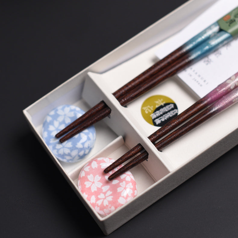 Japanese Handcrafted Sakura Wooden Chopsticks Wedding Gift Set - MASU