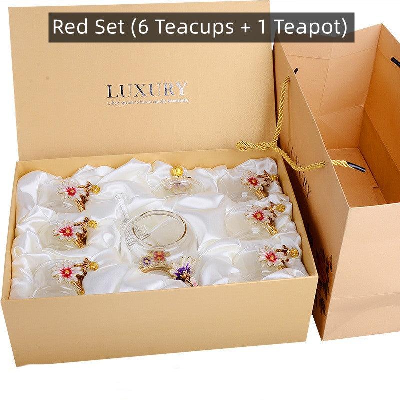 Metallic Floral Glass Teacup Gift Sets - MASU