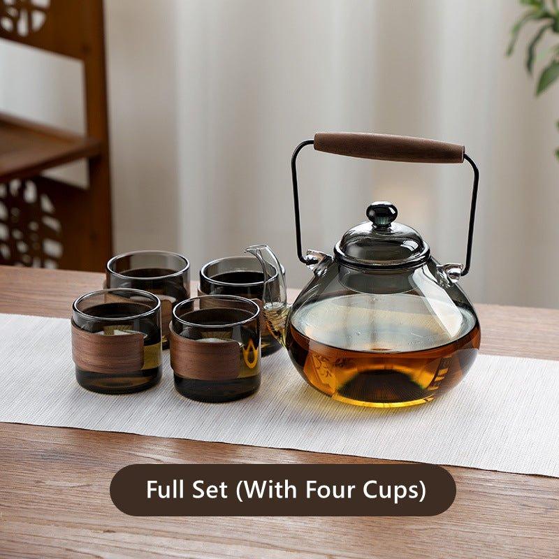 Revolving Tea Cup Set Wood And Glass Fusion Tea Cups Set - MASU