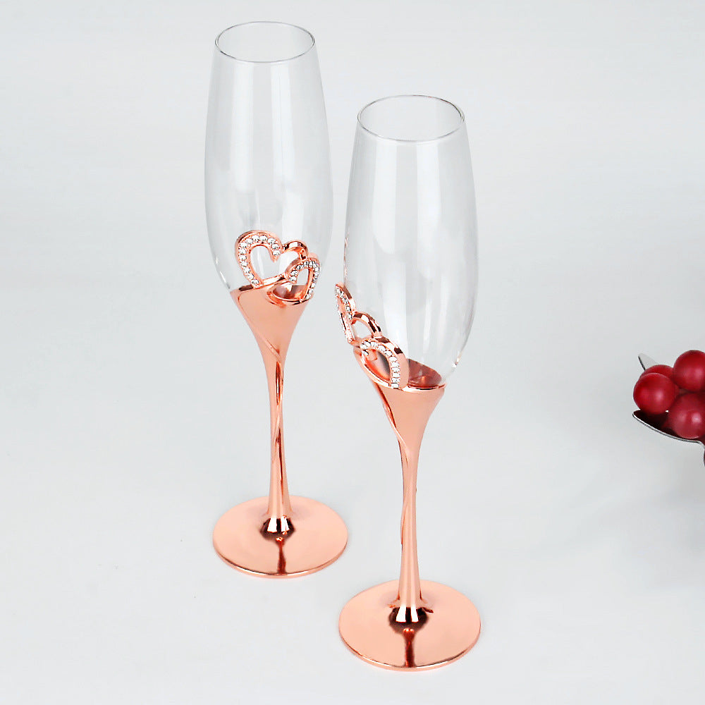 Metallic Crystal Heart Champagne Crystal Glass Gift Set - MASU