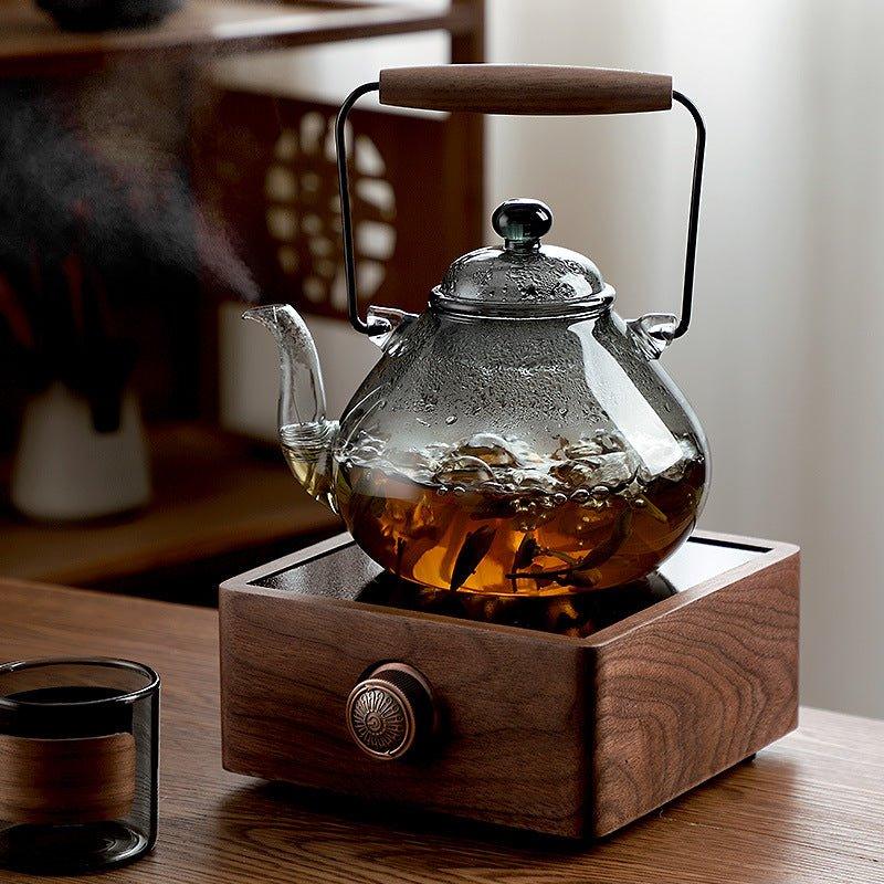 Glass Tea Brewing Set with Magnetic Automatic Dispenser - Masu Tea Dispenser + Six Teacups