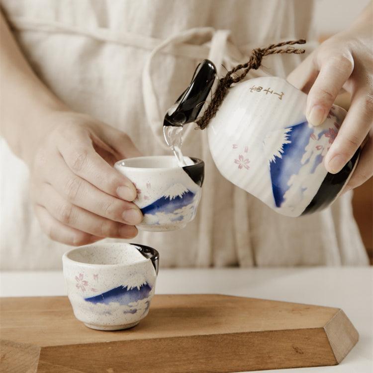 Japanese Fuji Themed Handcrafted Ceramic Sake Gift Sets - MASU