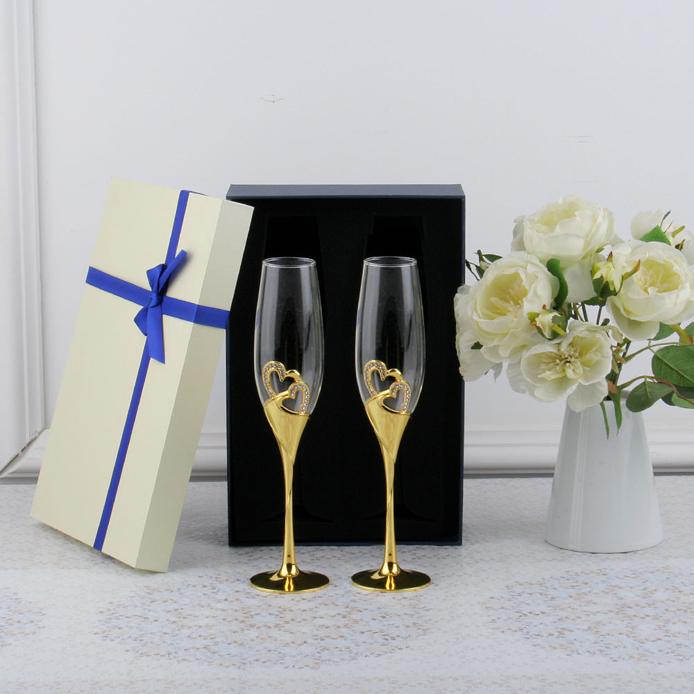 Metallic Crystal Heart Champagne Crystal Glass Gift Set - MASU