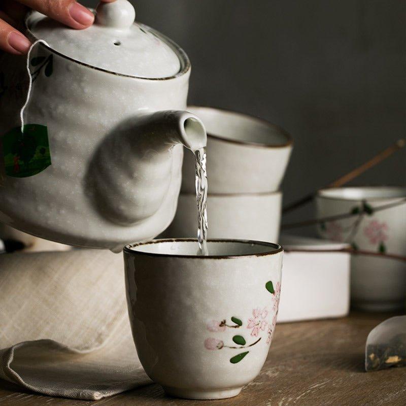 Japanese Handcrafted Ceramic Glazed Sakura Tea Gift Set - MASU