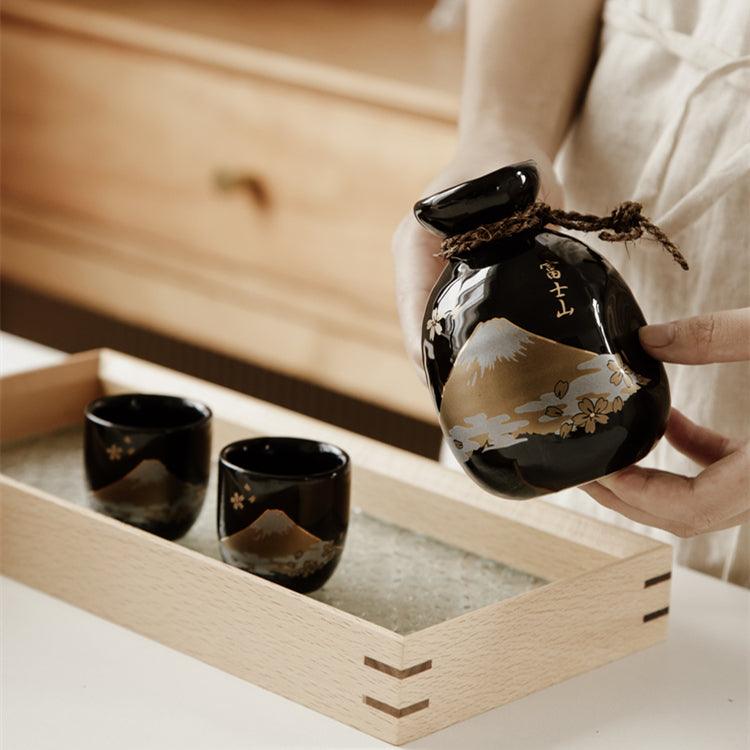 Japanese Fuji Themed Handcrafted Ceramic Sake Gift Sets - MASU