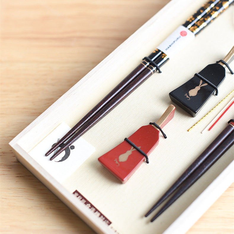 Japanese Handcrafted Golden Sakura Wooden Chopsticks Wedding Gift Set - MASU