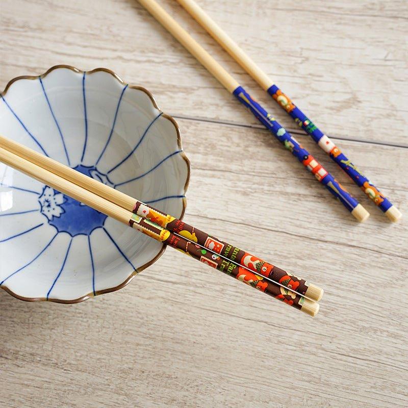 Japanese Bamboo Cartoon Themed Extended Chopsticks Dual Set - MASU