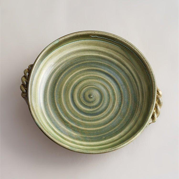 Japanese Handcrafted Curved Ceramic Swirl Plate - MASU