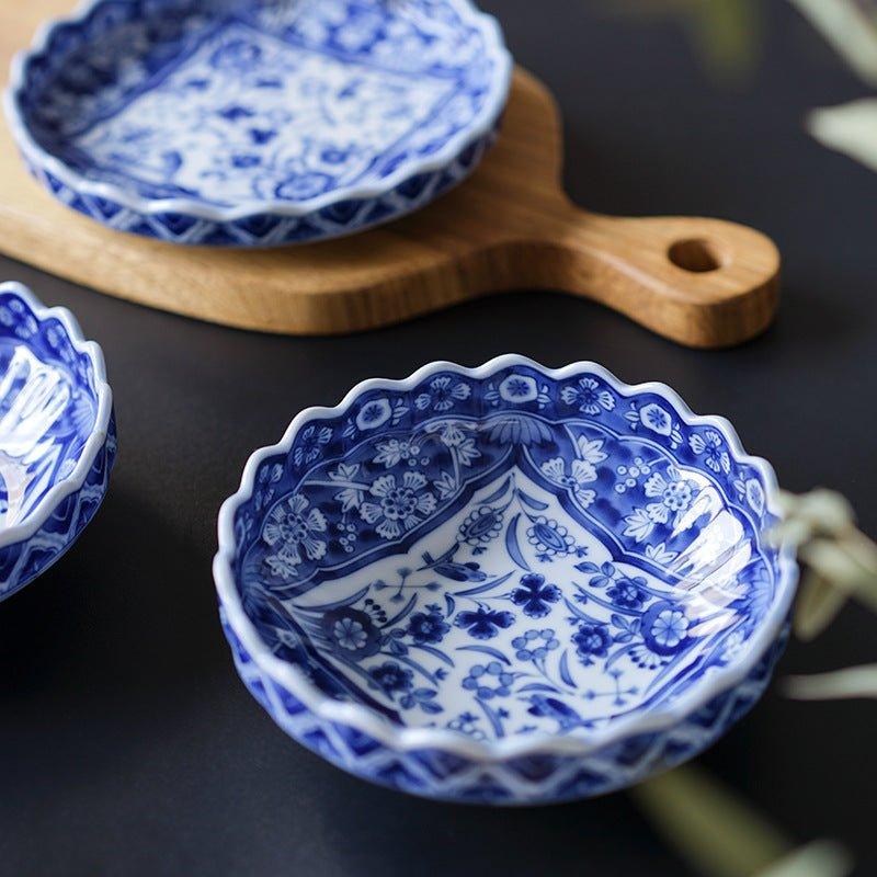 Japanese Handcrafted Ceramic Blue and White Decorated Plates/Bowls - MASU