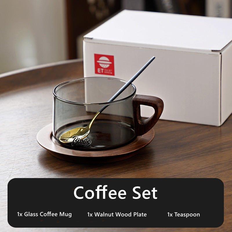 Wide Glass Coffee Mug With Wooden Handle Sets