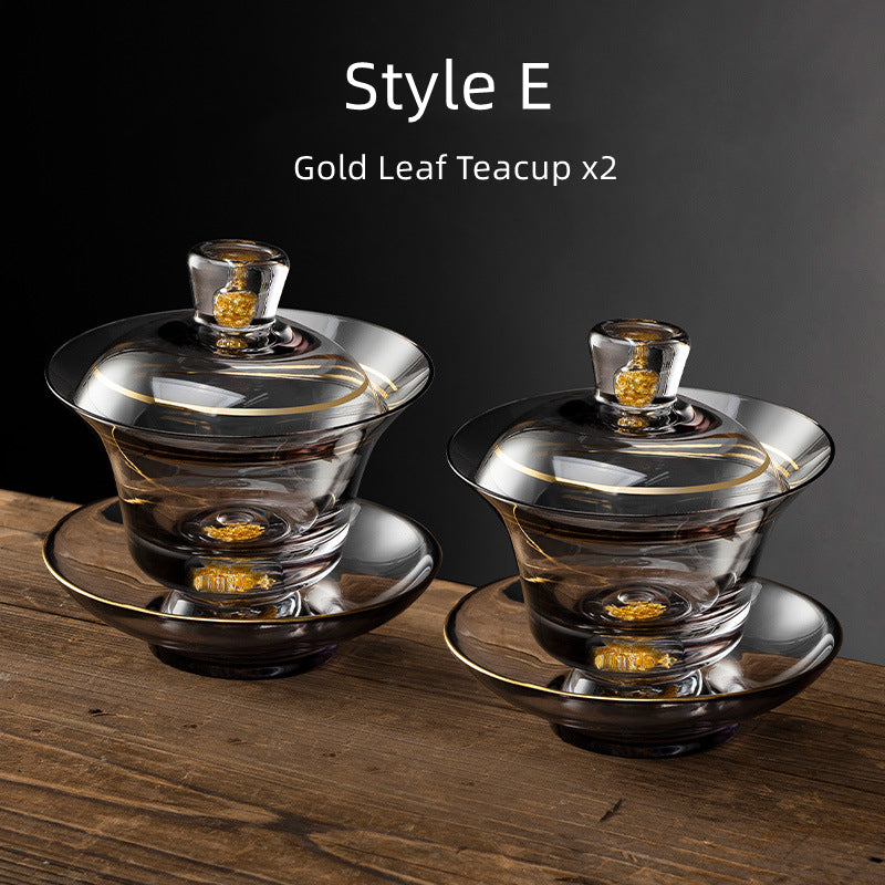 Gold Leaf Glass Kung-Fu Tea Cup Set Of Two - MASU