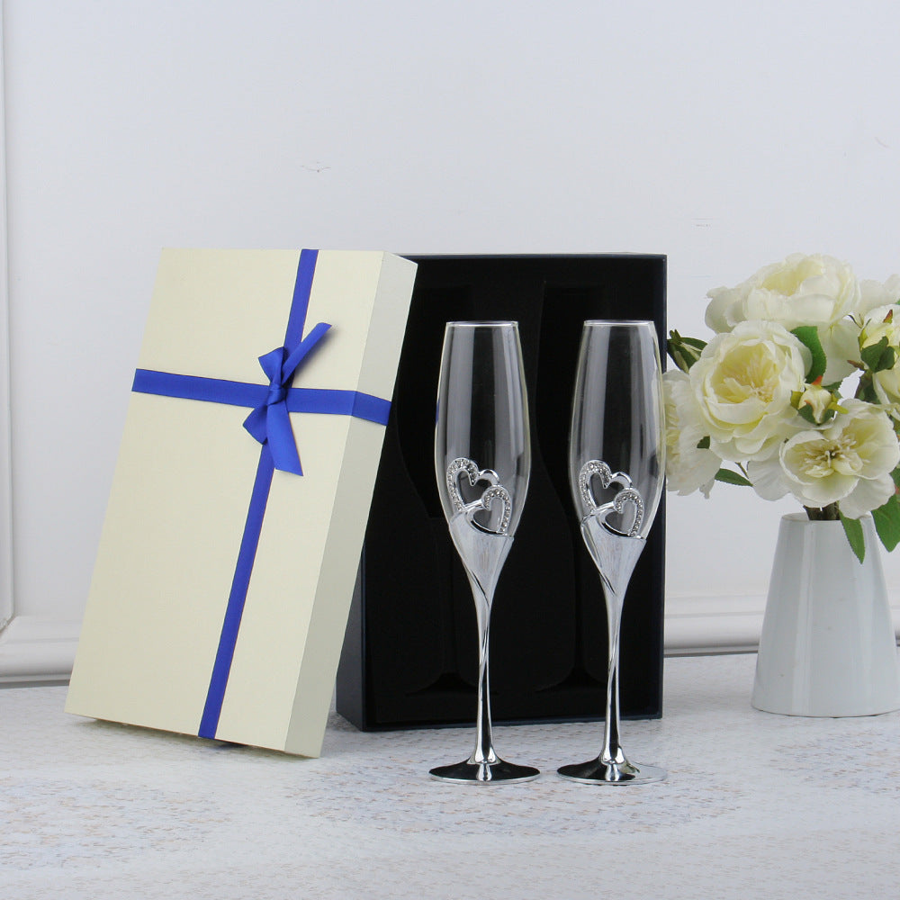 Metallic Crystal Heart Champagne Crystal Glass Gift Set - MASU