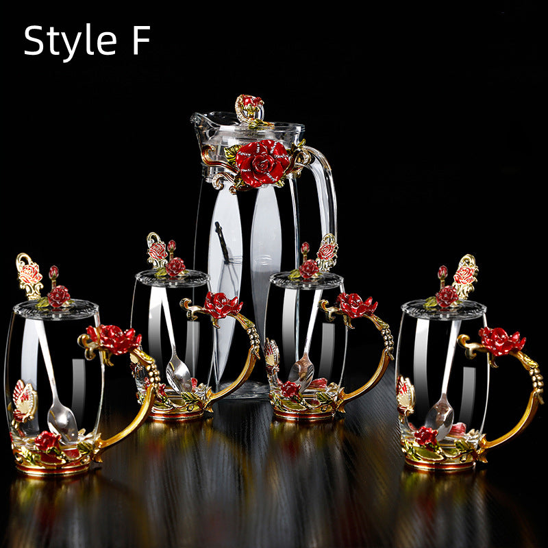 Metallic Floral Glass Tea Cup Gift Sets - MASU