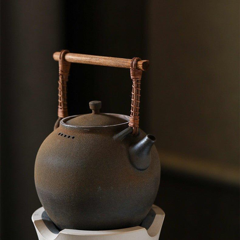 Handcrafted Ceramic Ball Shaped Boiler With Rattan Handle - MASU