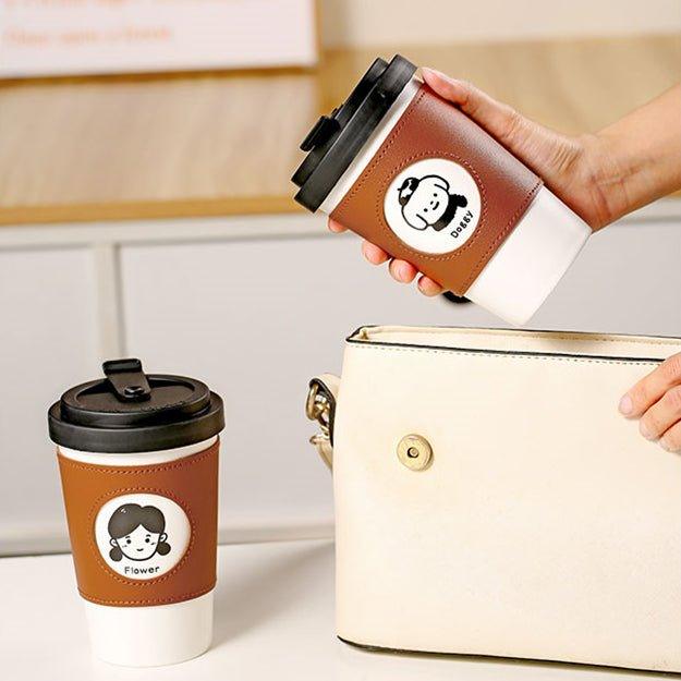 Ceramic Reusable Coffee Cup With Leather Sleeve - MASU