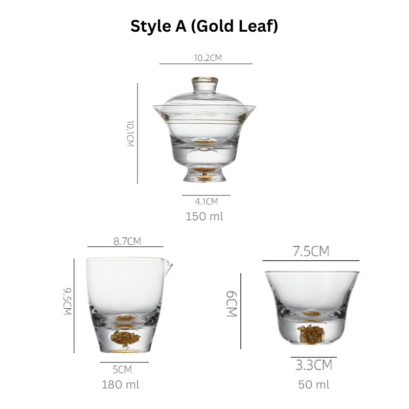 Gold Leaf Chinese Kung-Fu Tea Glass Cup Gift Sets - MASU