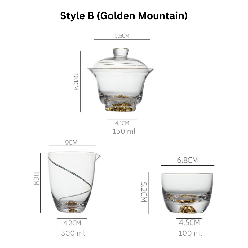 Gold Leaf Chinese Kung-Fu Tea Glass Cup Gift Sets - MASU